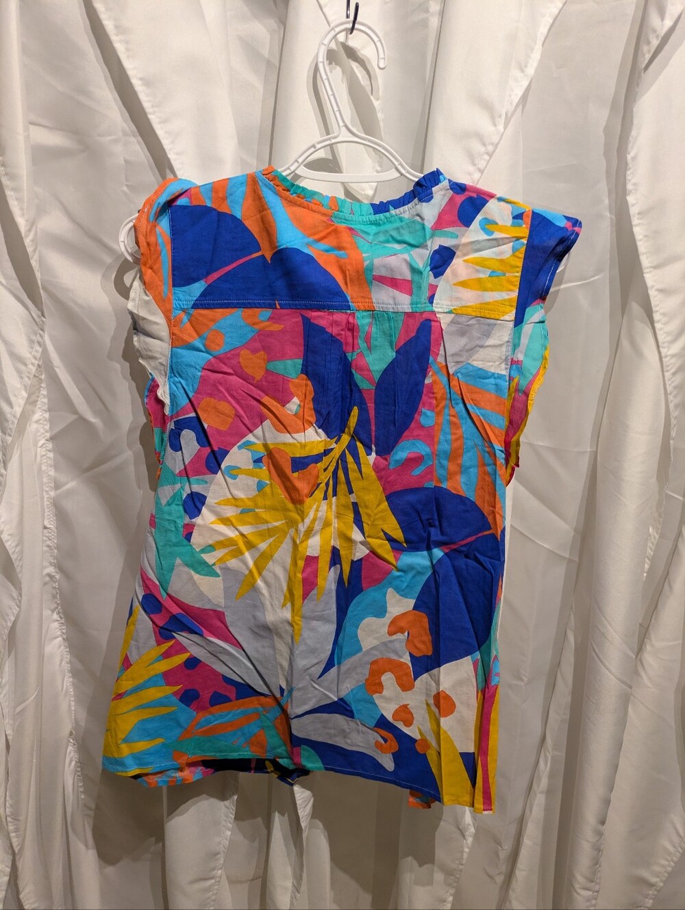 D2 J.Crew Abstract Geometric Floral Print Top Shirt XL Cotton BE816 Multi-Color - Picture 8 of 8